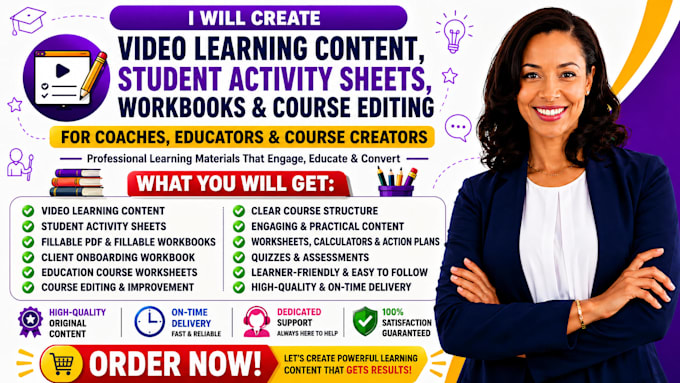 create video learning content, student activity sheets, workbook, course editing
