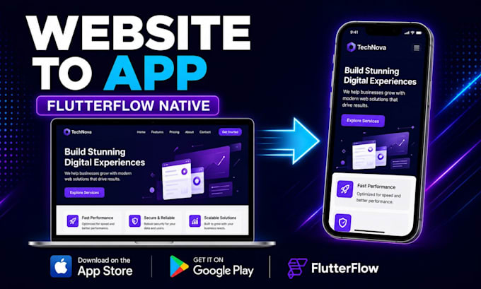 convert website to android app and ios app using flutterflow