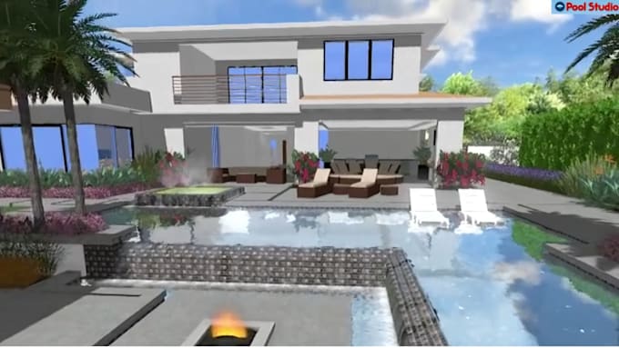do realistic 3d pool, backyard design, outdoor living using structure studio
