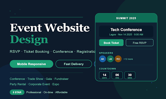 a professional event website with rsvp and ticket booking