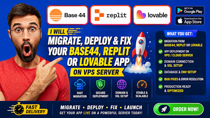 migrate base44, replit and lovable projects to vps server