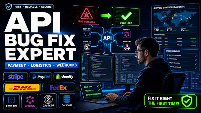 fix bugs and integrate payment, logistics and rest apis in your web app