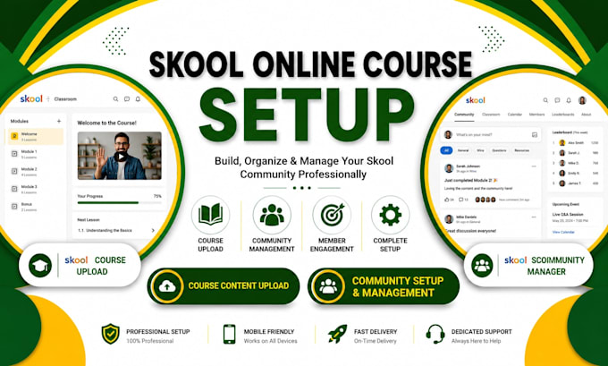 setup lms skool online course content, course upload, skool community manager