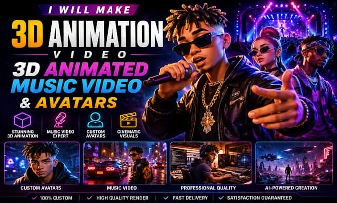 make 3d animation video, 3d animated music video and avatars