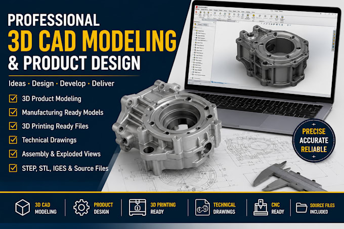 do 3d cad modeling product design, 3d printing cad design, rendering