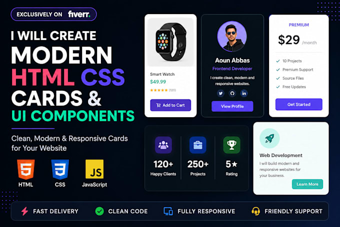 build modern responsive HTML CSS javascript components