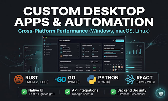 develop custom desktop applications in go or rust