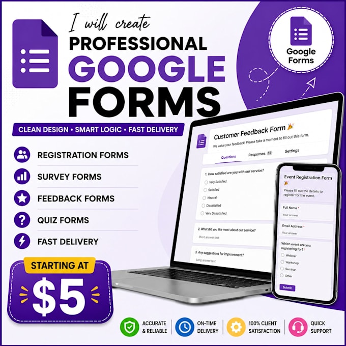 create professional google forms, surveys, and registration forms