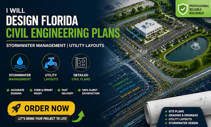 design florida civil engineering plans, stormwater management, utility layouts