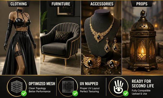 create fully optimize and ready to upload 3d design for second life
