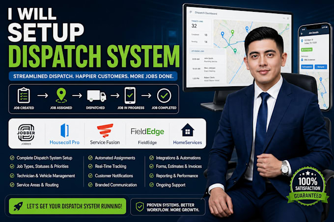 setup dispatch system jobber housecallpro  servicefusion fieldedge homeservices