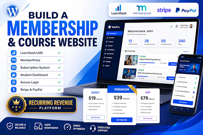 do wordpress membership, course website with learndash lms