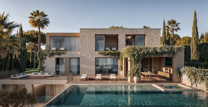 redesign luxury house 3d, HQ render, building elevation, outdoor, garden render