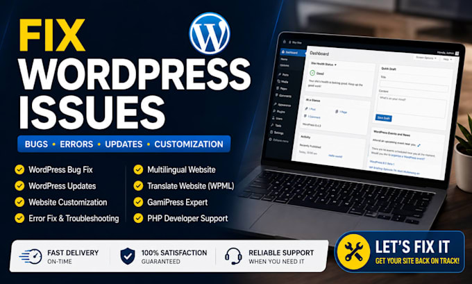fix wordpress bugs, update website, customize and translate wordpress