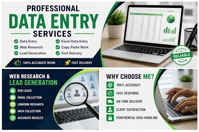 data entry, web research, lead generation and PDF conversion