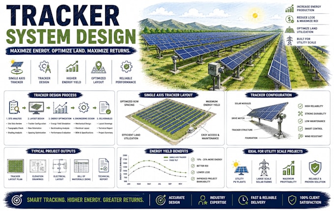 single axis tracker, tracker design, solar tracker, utility pv, tracker layout