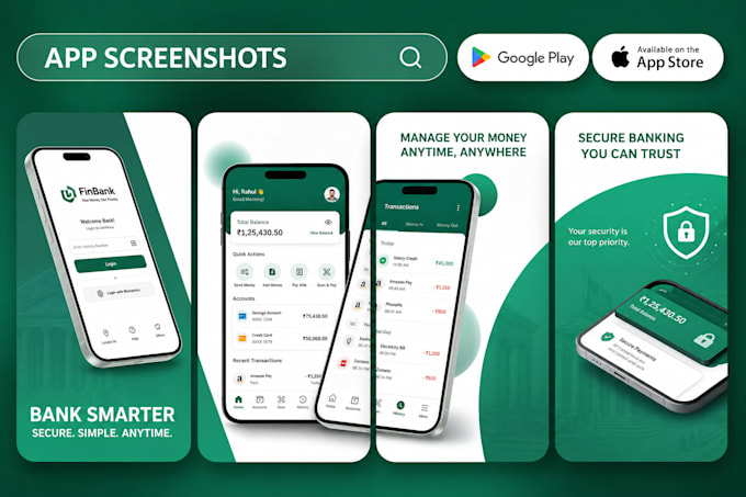 design amazing app store screenshots, play store or app screenshots