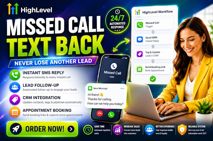 setup gohighlevel missed call text back automation