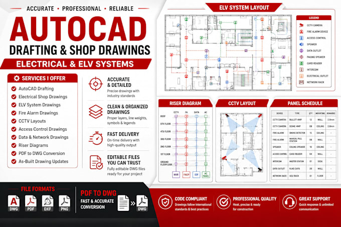 do autocad drafting, electrical and elv shop drawings