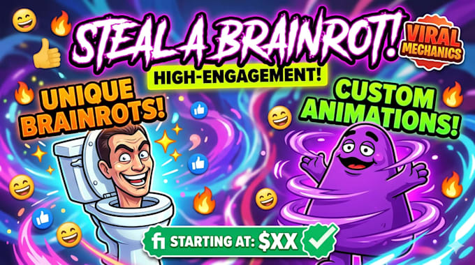 develop full steal a brainrot roblox game with unique brainrots and animations