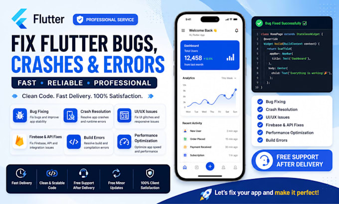 fix flutter app bugs, crashes, errors, and performance issues