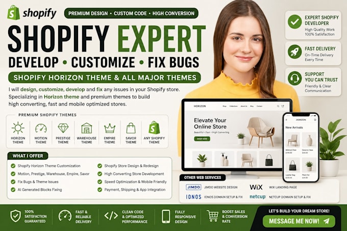 customize shopify horizon theme store develop motion prestige warehouse bug fix
