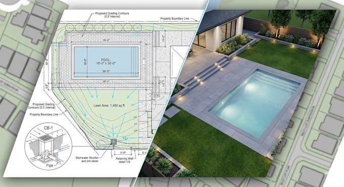 landscape masterplan, subdivision, backyard, and drainage plan