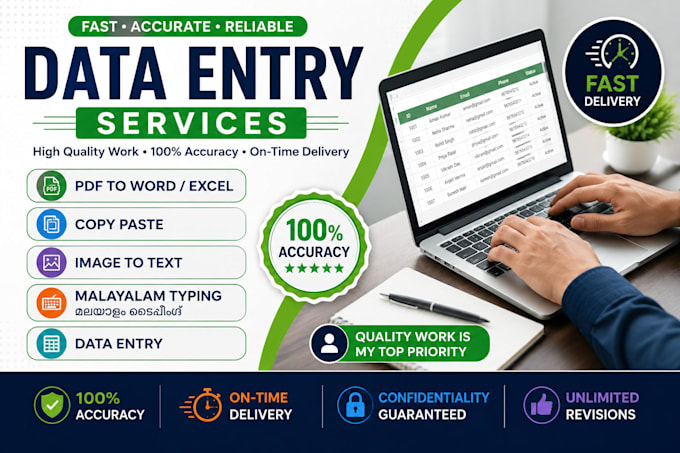 data entry, copy paste, PDF to word, and malayalam typing