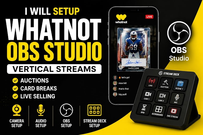 setup whatnot vertical live stream with obs and stream deck
