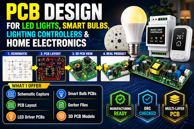 pcb design for led lights, smart bulbs lighting controllers and home electronics