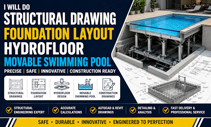 structural drawing foundation layout hydrofloor movable swimming pool