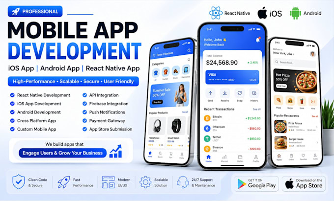 develop react native mobile app developer android app ios app development