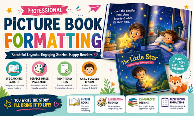 create kids picture book illustration and layout design