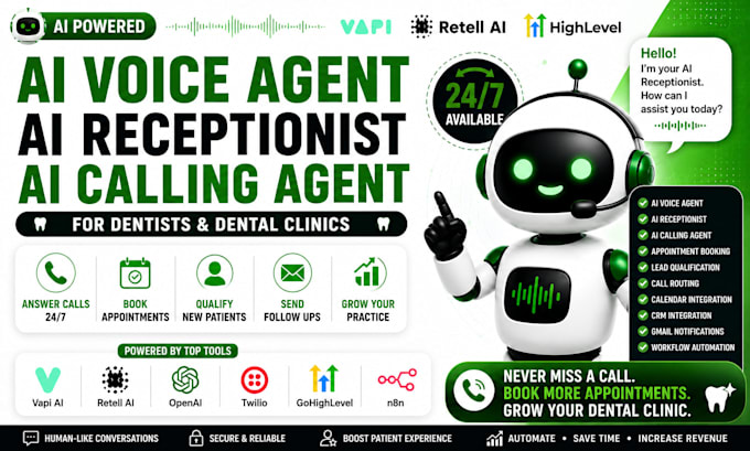 ai voice agent, ai receptionist and ai calling agent for dentists