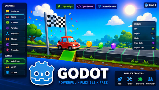 develop a godot 2d or 3d game prototype for PC, mobile, web, and multiplayer