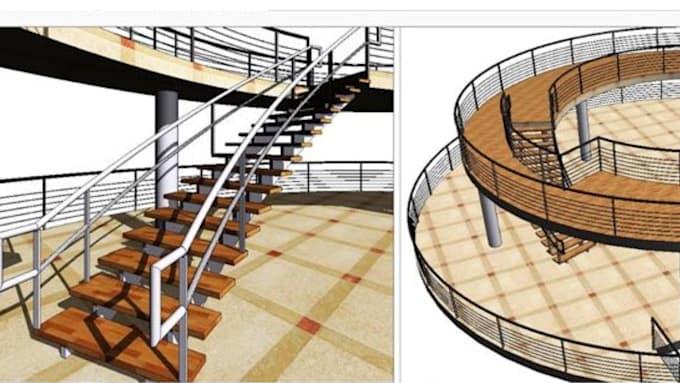 design and render modern 3d staircase, spiral staircase and handrail