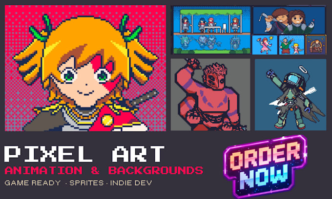 create pixel art animation, game background and character sprite for indie game