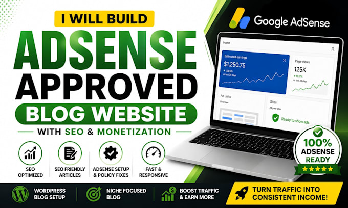 build adsense approved blog website with SEO and monetization