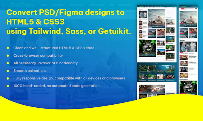 convert PSD or figma to HTML5, css3