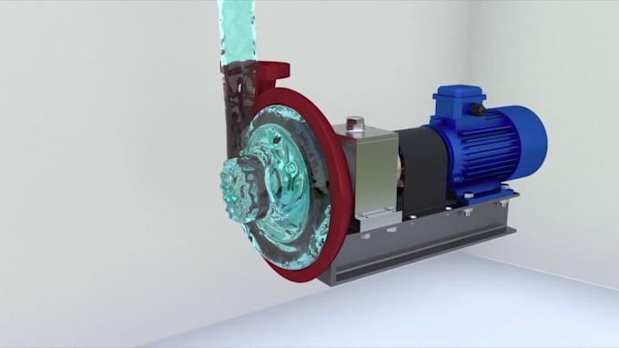 create 3d centrifugal pump mechanical equipment and industrial process animation