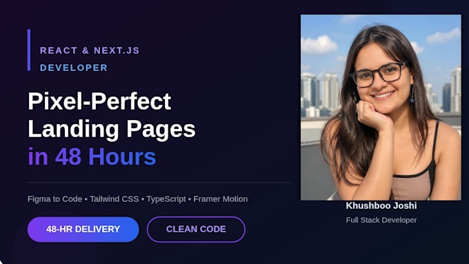 design and develop a pixel perfect react and next js landing page in 48 hours