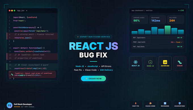 react js node js and javascript bug fixing
