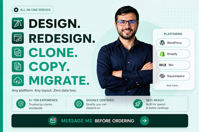 clone copy website wordpress migration redesign wix shopify design squarespace