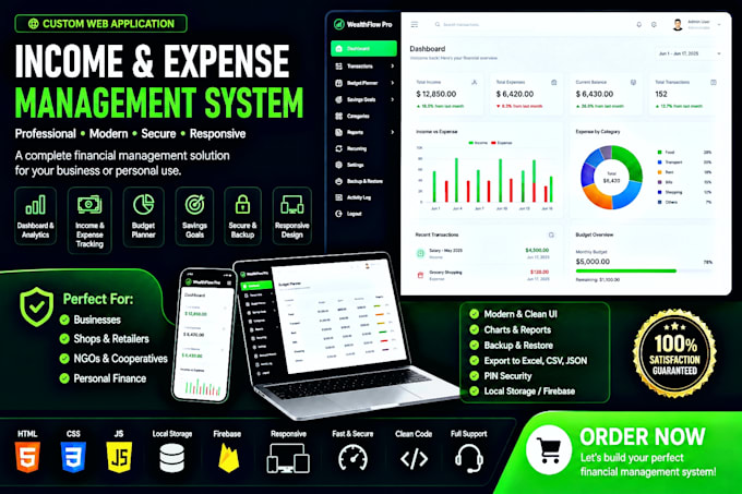 develop a custom income and expense management web application