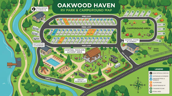 create rv park map event map campground map parking map in vector illustrator