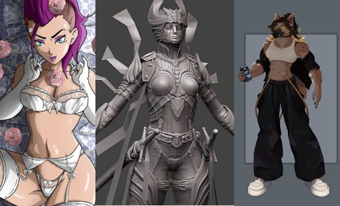 make oc character reference sheet, fursona, furry, anime and vtuber model