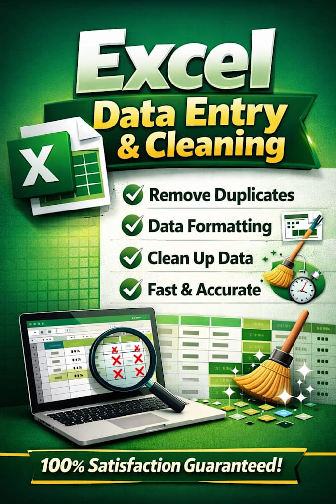 do excel data cleaning, entry, formatting, remove duplicates