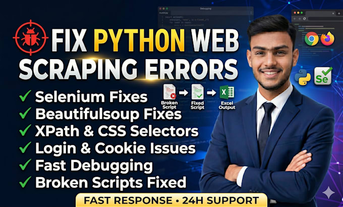 fix selenium, beautifulsoup and python web scraping errors