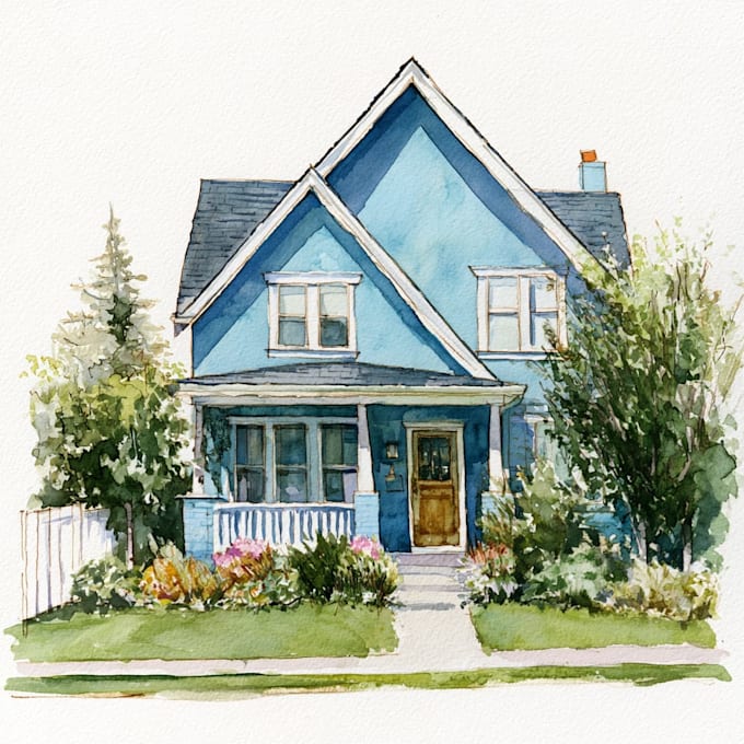 create a watercolor house portrait or buildings