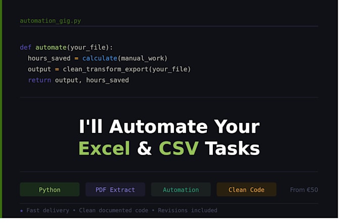 build a python automation script for excel, CSV, or PDF processing
